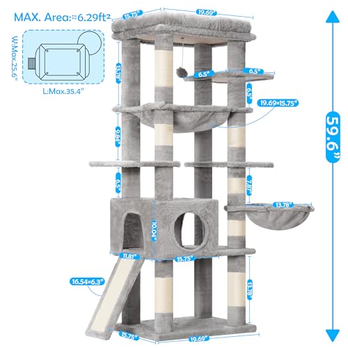 Smoky Gray 60 inches Cat Tree Tower with Scratching Posts H718613