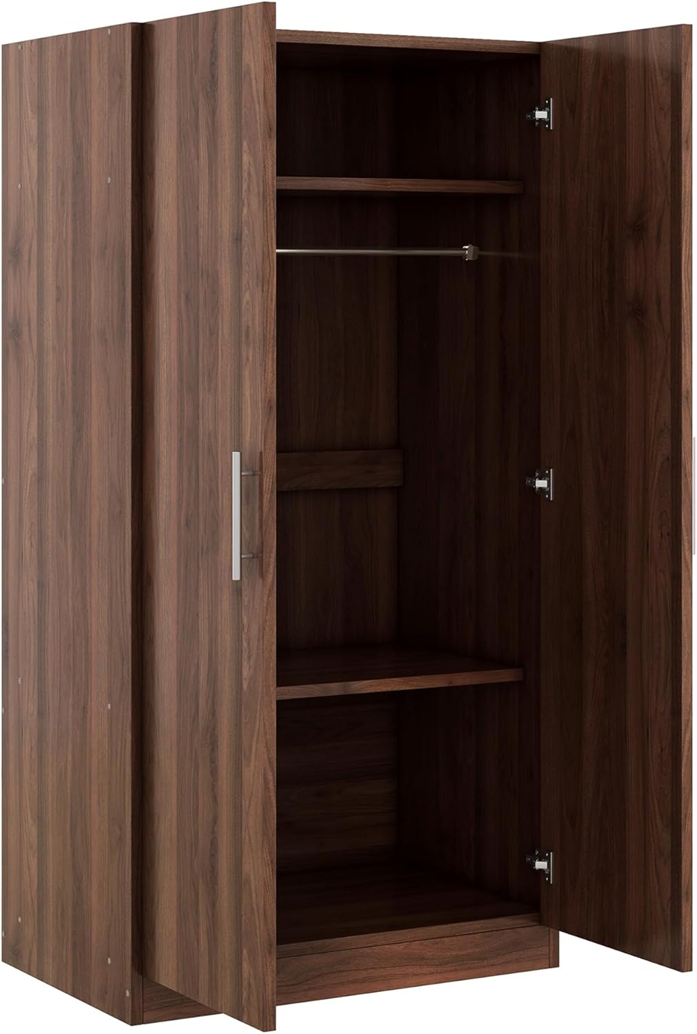 2-Door Wooden Wardrobe Armoire with 3 Adjustable Shelves and Hanging Rod, Brown M412820