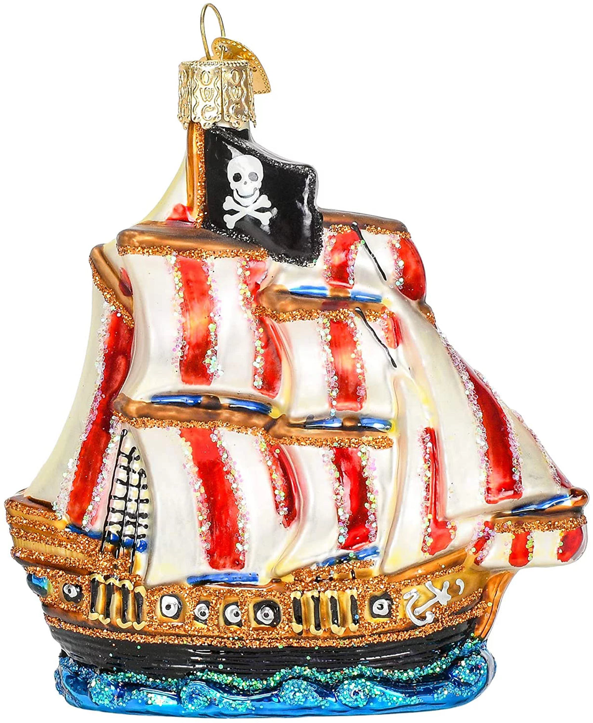 Glass Blown Ornament Pirate Ship K6424