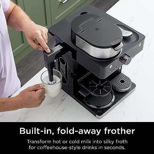 Black Espresso & Coffee Maker, Single-Serve & Capsule Compatible, Built-in Frother F509887