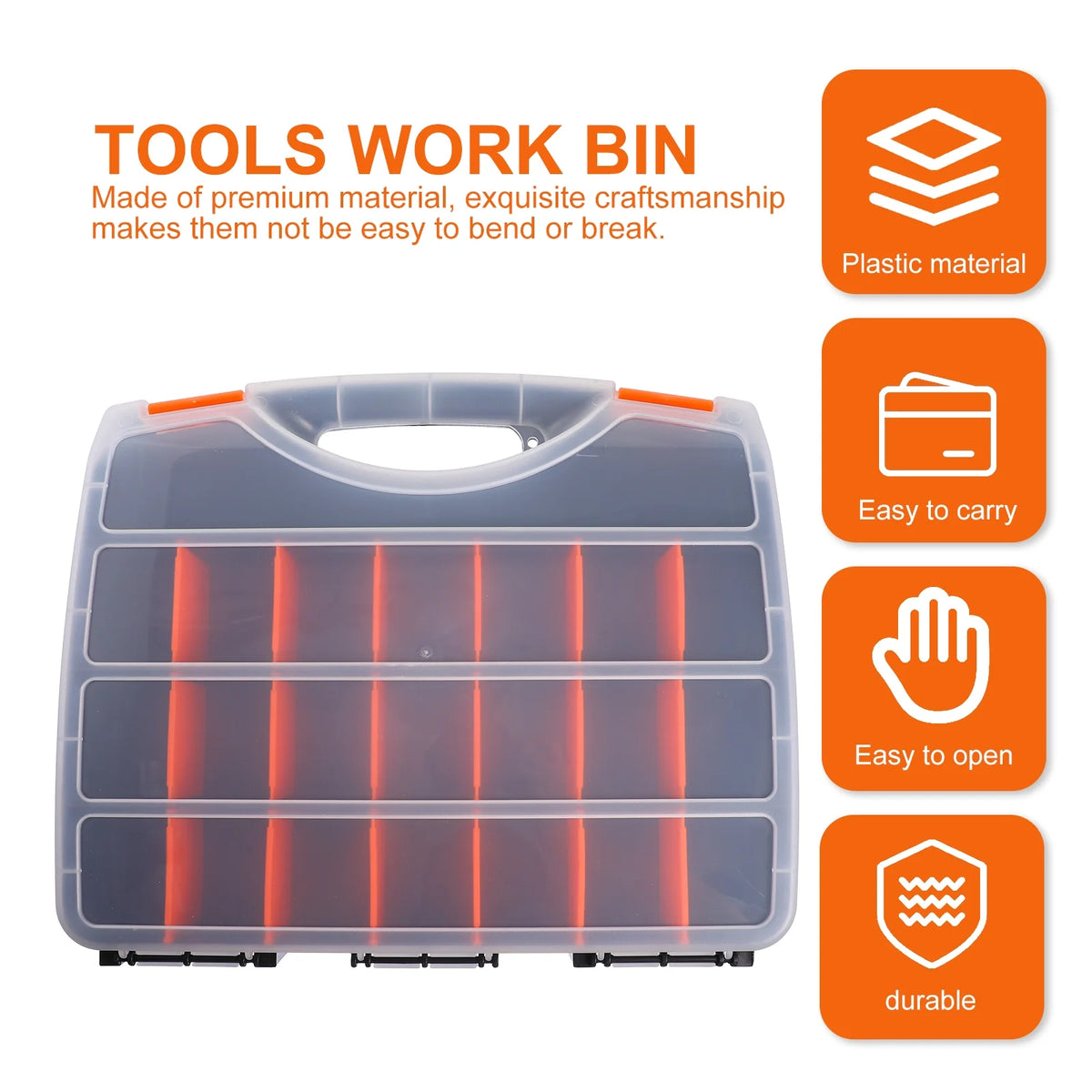 2pcs Black Orange Impact Resistant Polymer Storage Bins With Removable Dividers Z54361