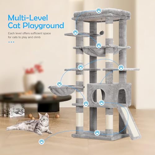 Smoky Gray 60 inches Cat Tree Tower with Scratching Posts H718613
