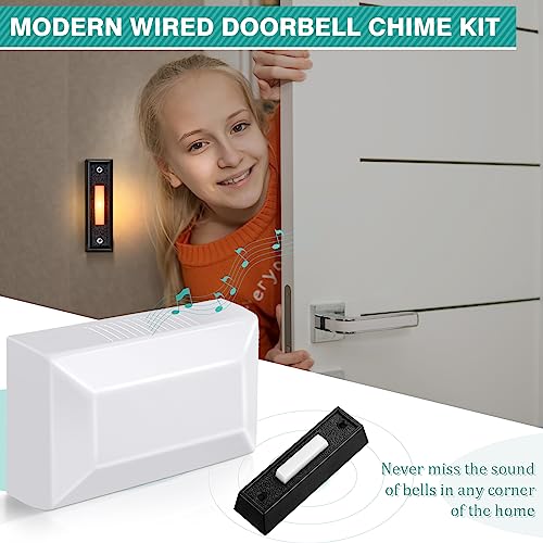 Wired Doorbell Chime Kit, 2 16V 10VA Two Note Lighted Doorbell Push Buttons, Black R723