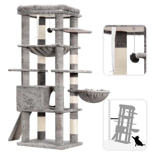 Smoky Gray 60 inches Cat Tree Tower with Scratching Posts H718613