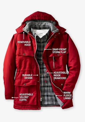 Men's Big & Tall Fleece-Lined Parka With Detachable Hood And 6 Pockets G321877