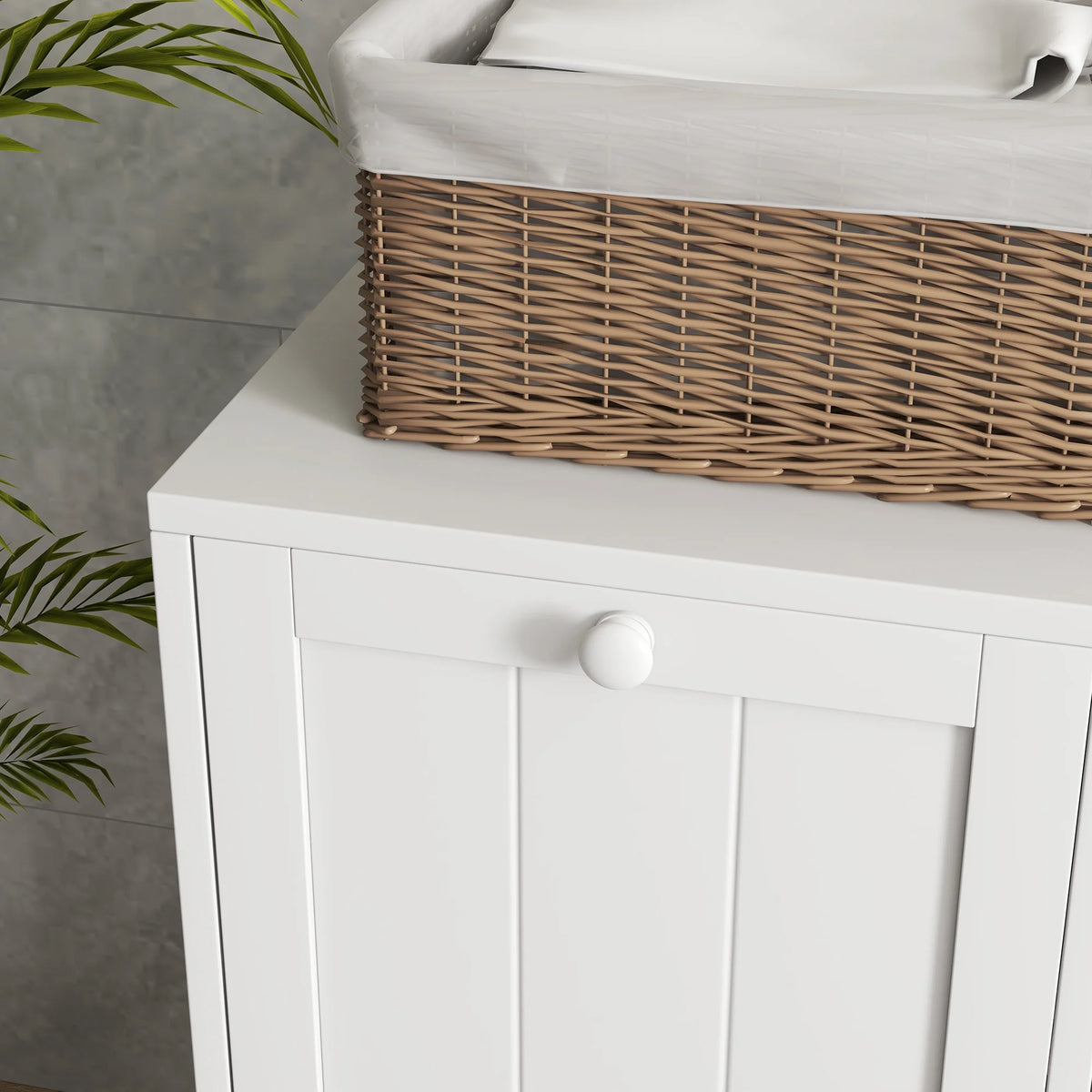 White Tilt-out Laundry Storage Cabinet with 2 Hamper Compartments Q730