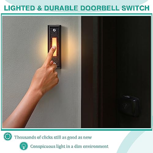 Wired Doorbell Chime Kit, 2 16V 10VA Two Note Lighted Doorbell Push Buttons, Black R723
