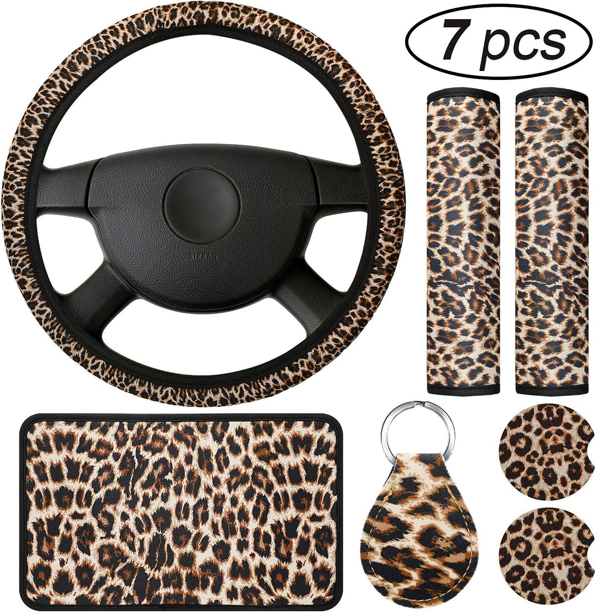 7 Pieces Leopard Print Car Accessories Set A784