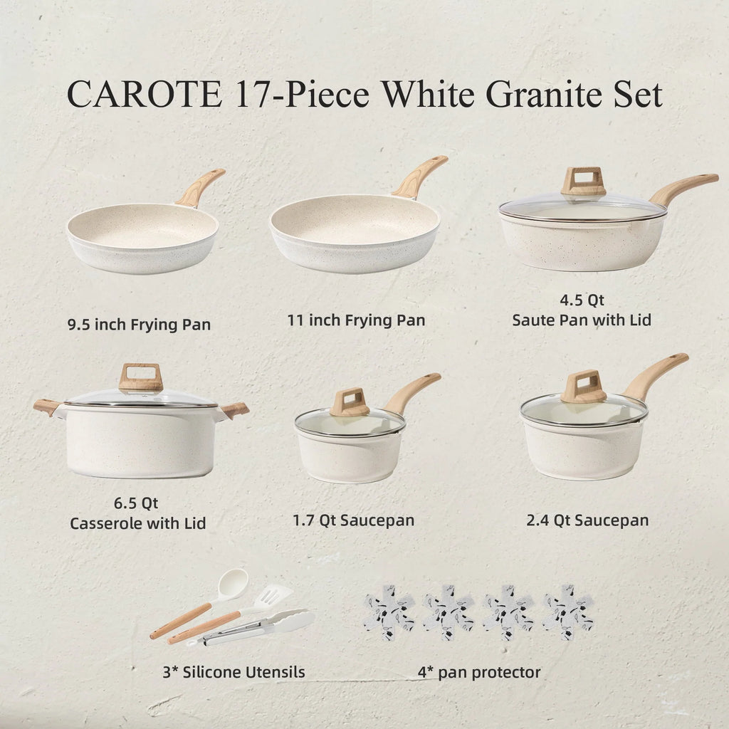 10 Pcs White Nonstick Granite Cookware Set C91232