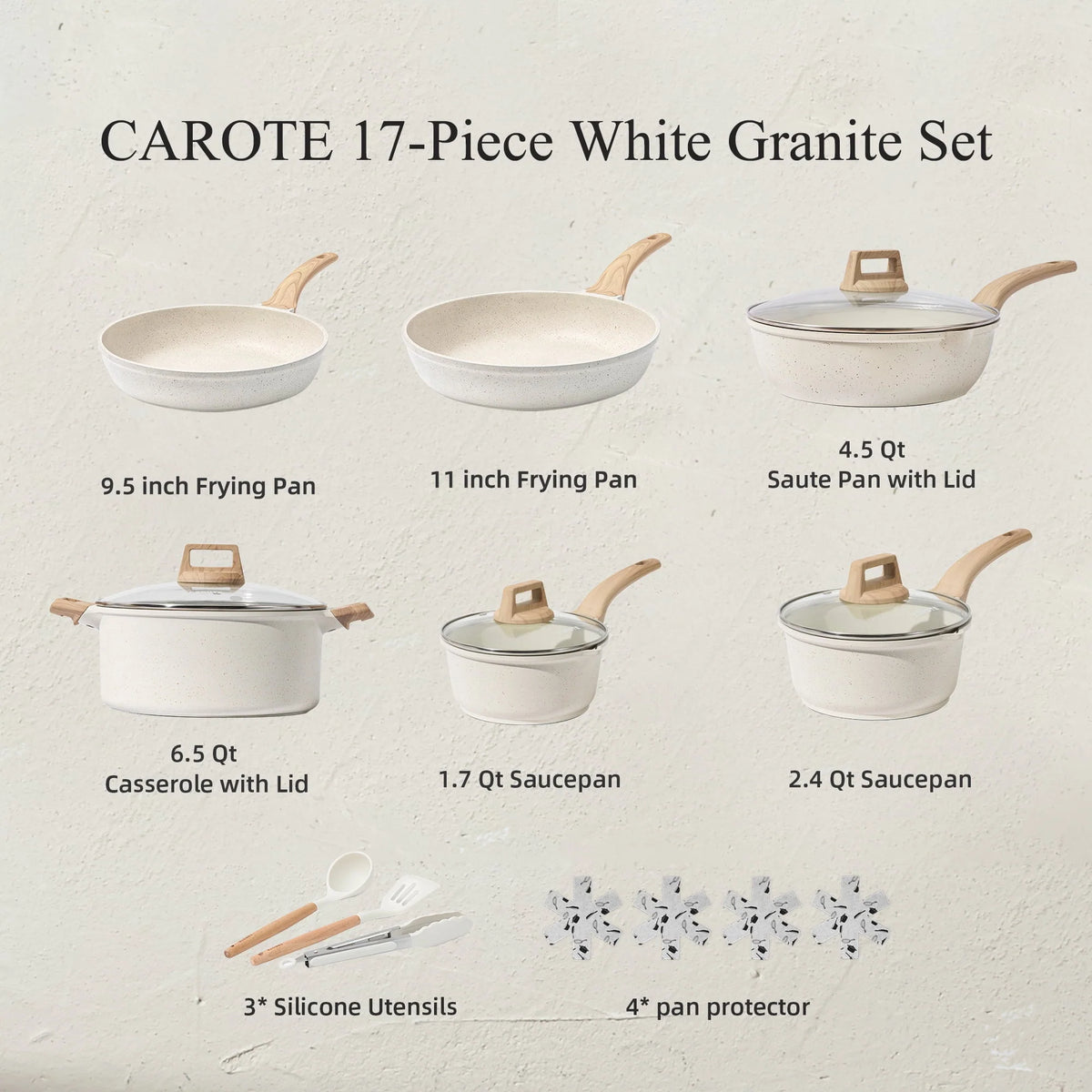 10 Pcs White Nonstick Granite Cookware Set C91232