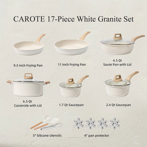 10 Pcs White Nonstick Granite Cookware Set C91232
