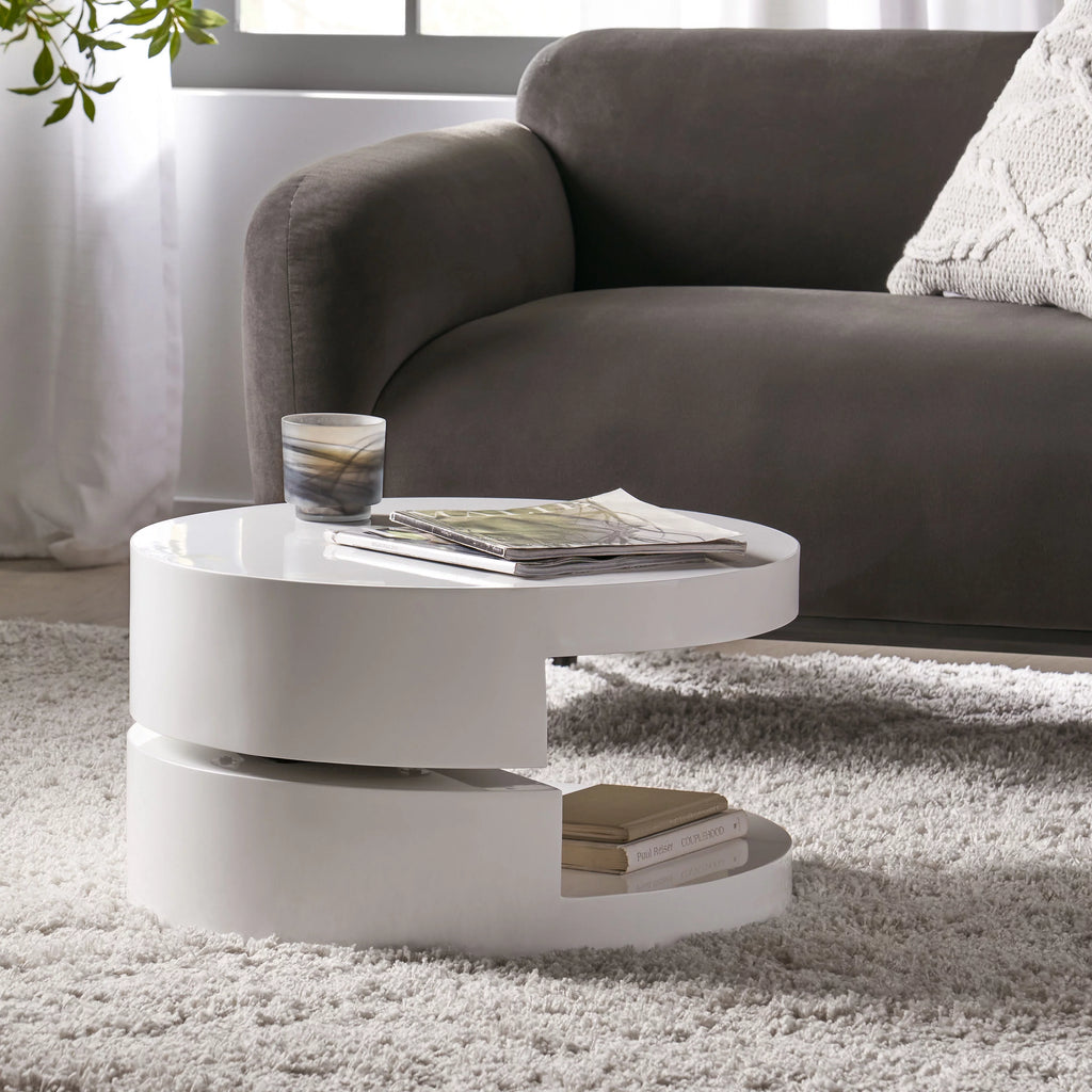 Glossy White Rotatable Coffee Table F7485