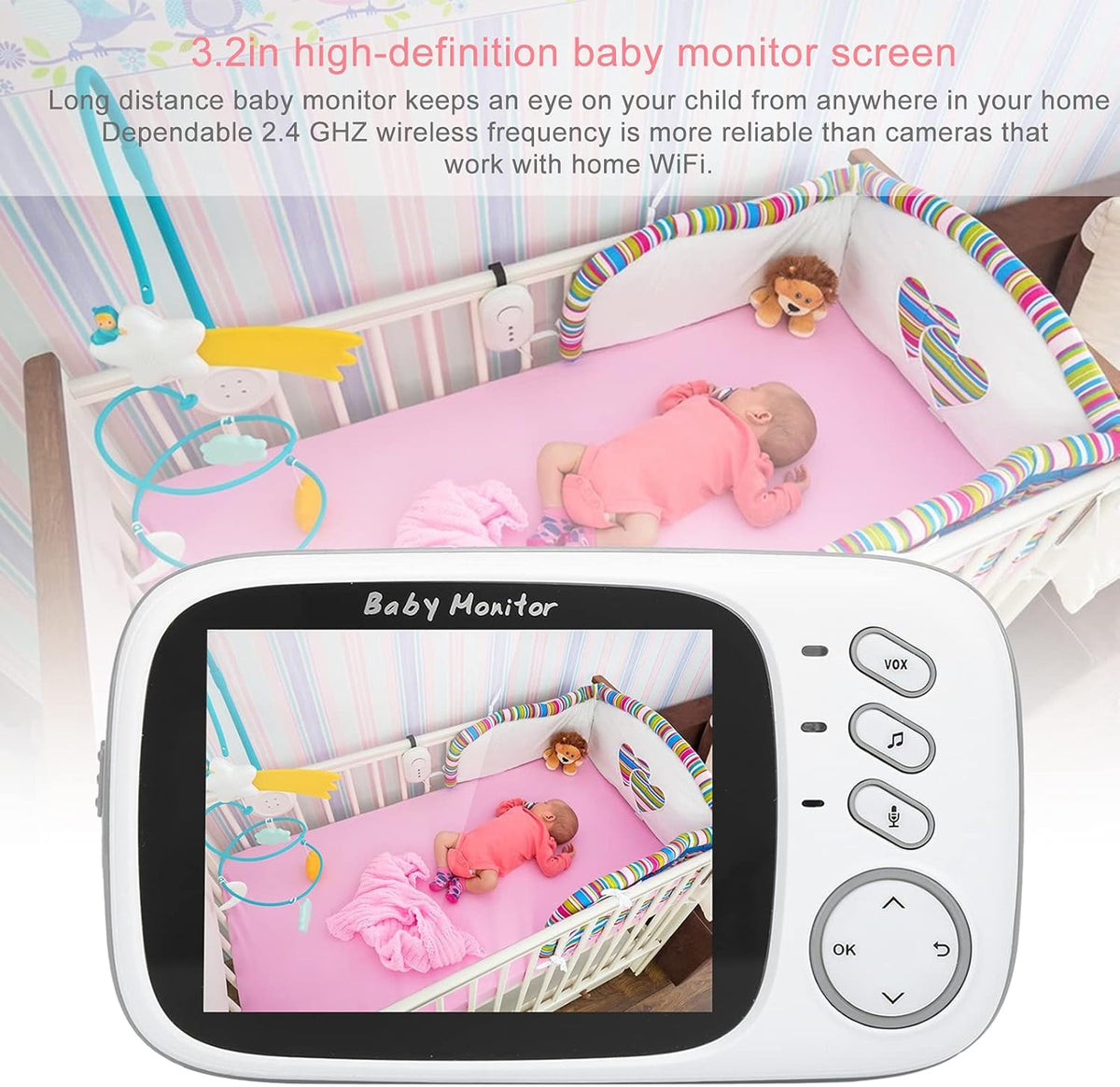 Video Baby Monitor 3.2In Display, 2.4 GHZ Wireless, 2-Way Audio, Night Vision M65745