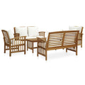 5 Piece Patio Lounge Set Cream White Cushioned Acacia Wood Outdoor Sofa Set M137