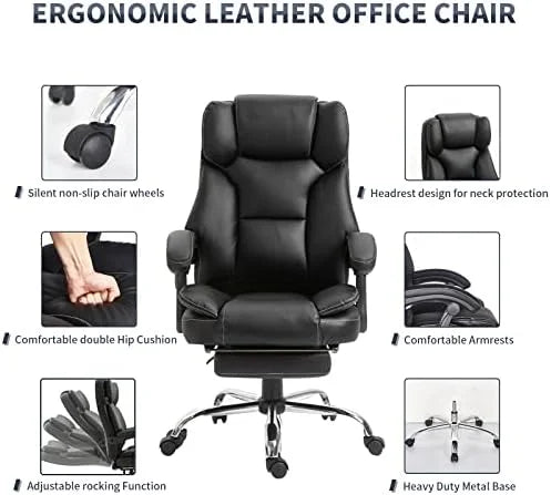 Black PU Leather Reclining Office Chair with Footrest Z3936