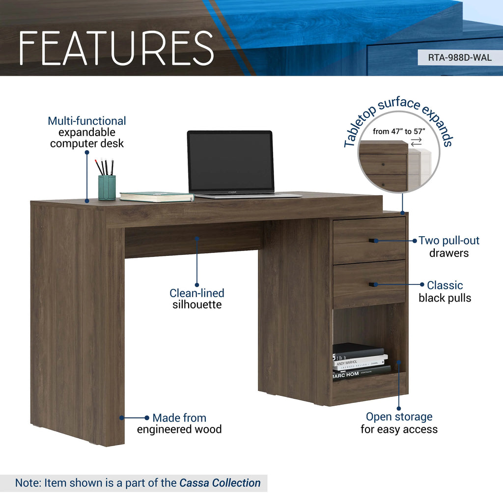 Expandable Walnut Home Office Desk H94093