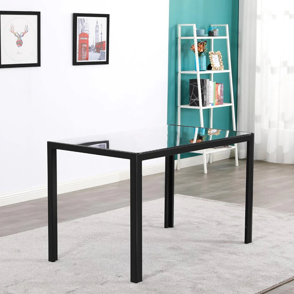 Black 7 Piece Glass Metal Dining Set K92412