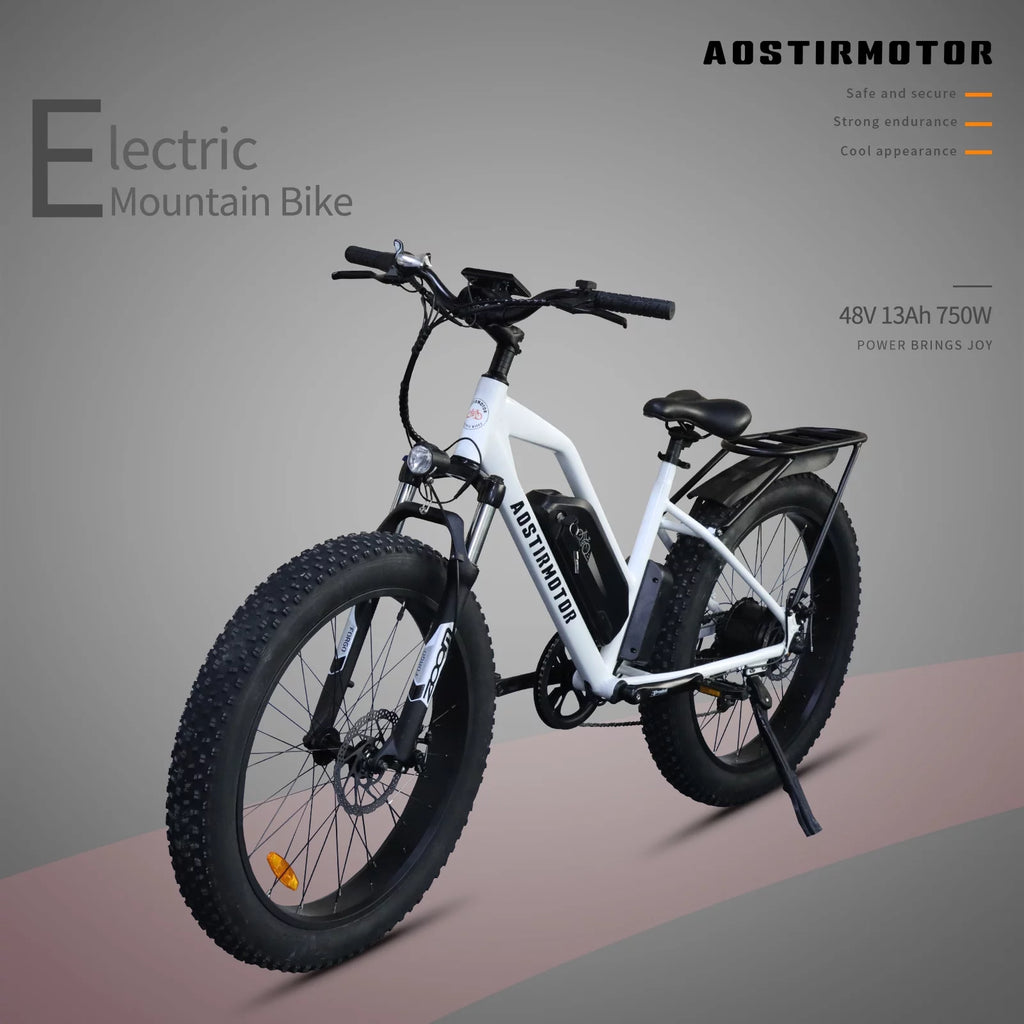 750W Electric Bike Fat Tire 48V 13AH Removable Lithium Battery White P6291