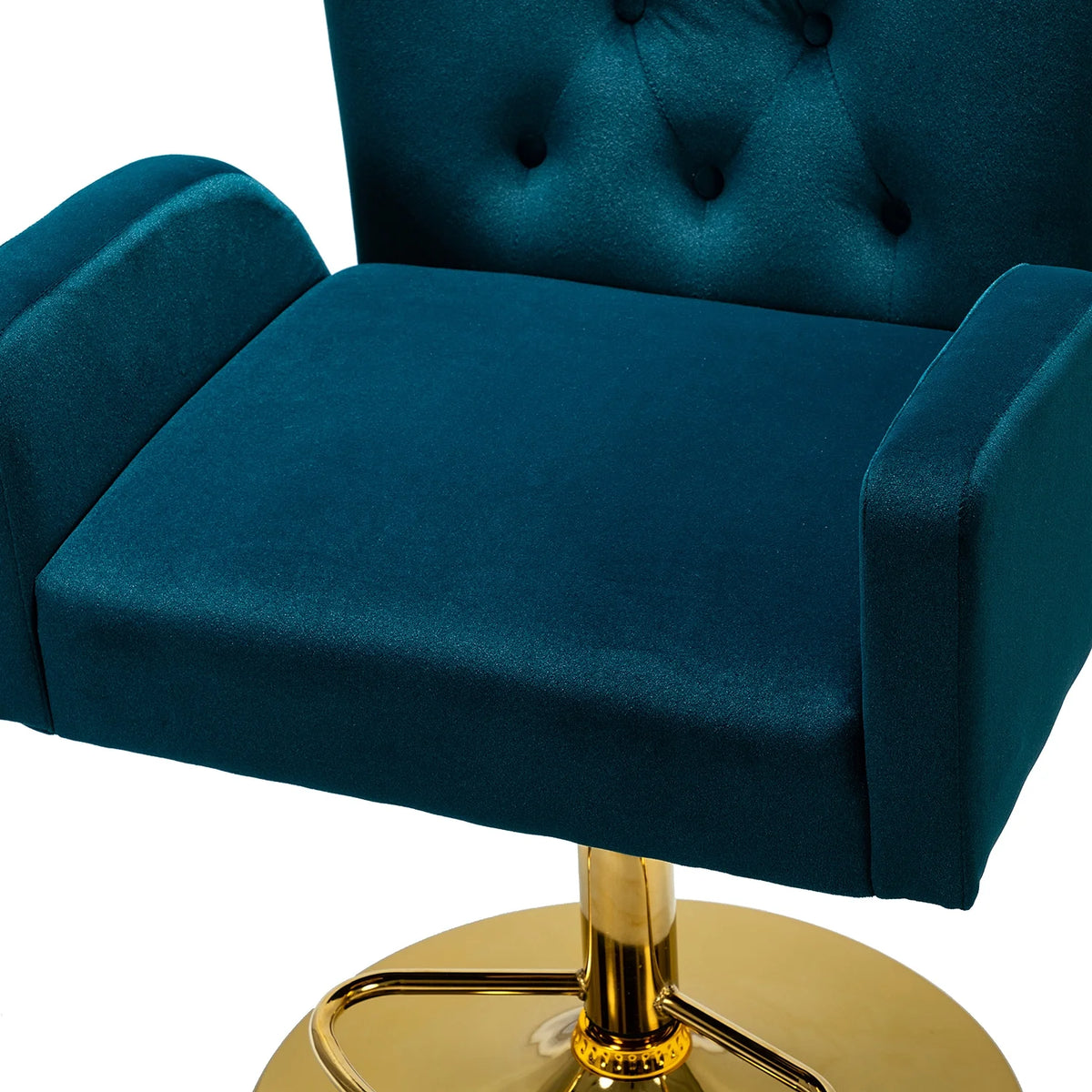 Teal Velvet Swivel Adjustable Counter Height Bar Stool with Footrest Gold Round Base Y408035