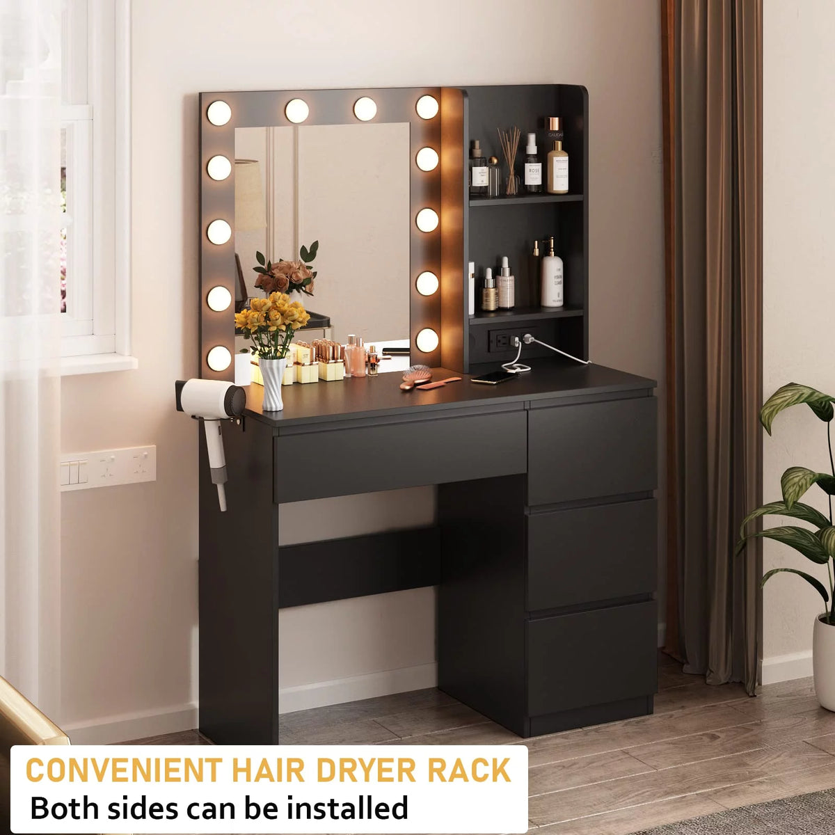 Black 4 Drawer Makeup Vanity Table L746