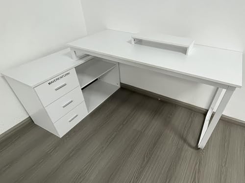 55 Inch Reversible L Shaped Computer Desk with 3 Drawers O332039