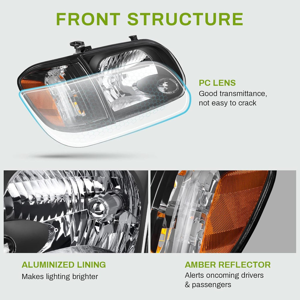 Headlight Assembly Black Housing Clear Lens N6729