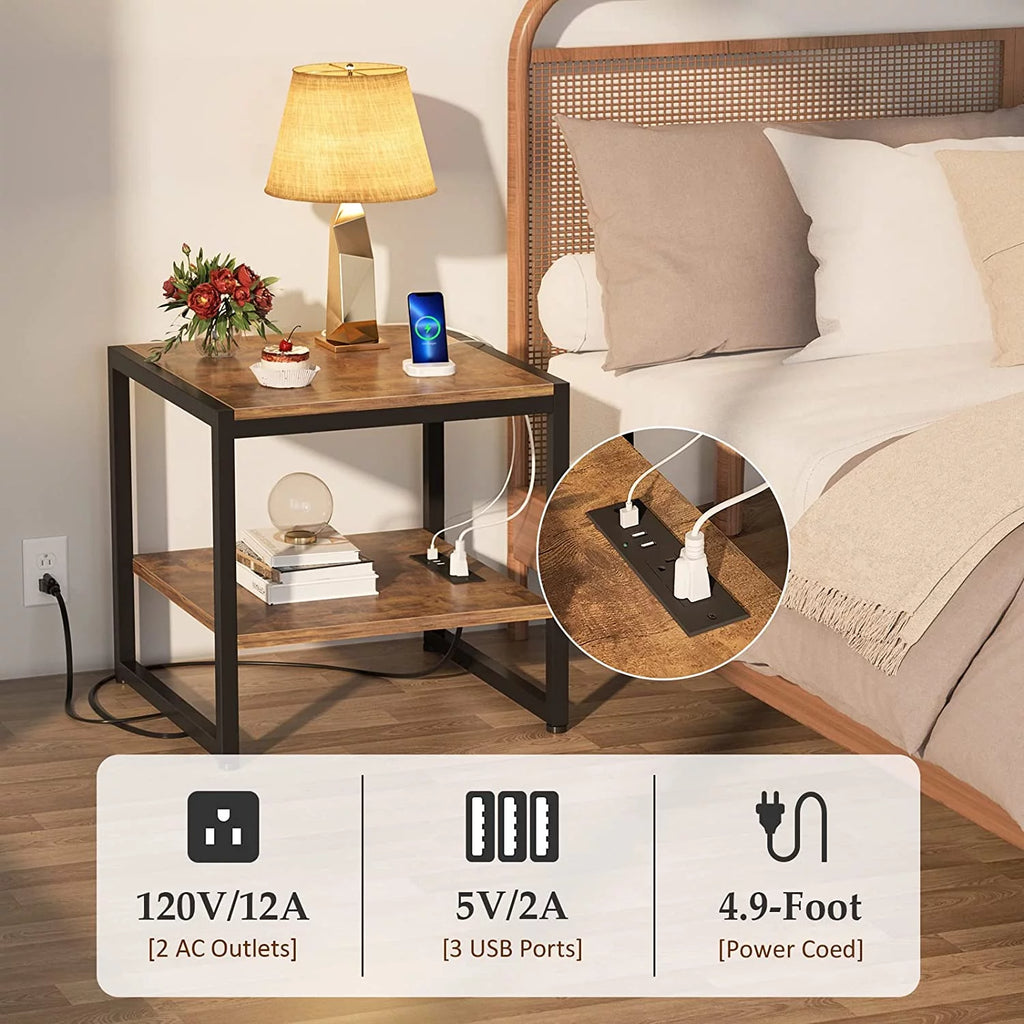 20 Inch Square End Table with Charging Station A602