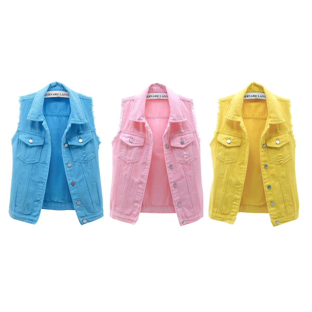 Sleeveless Solid Color Denim Vest X3313