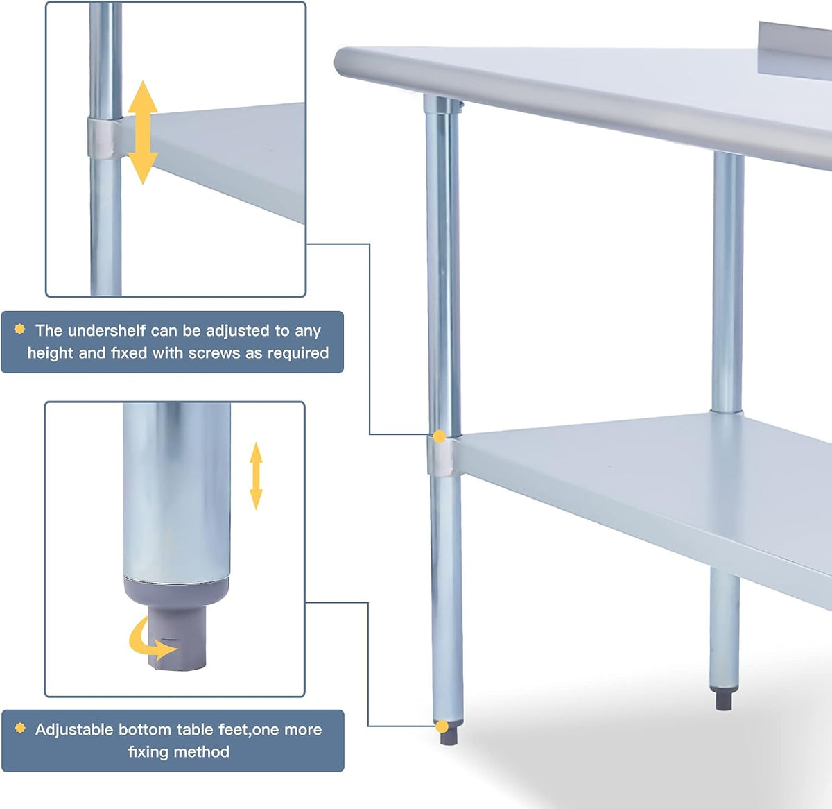 Stainless Steel 24 x 18 Inches Worktable with Backsplash S7602