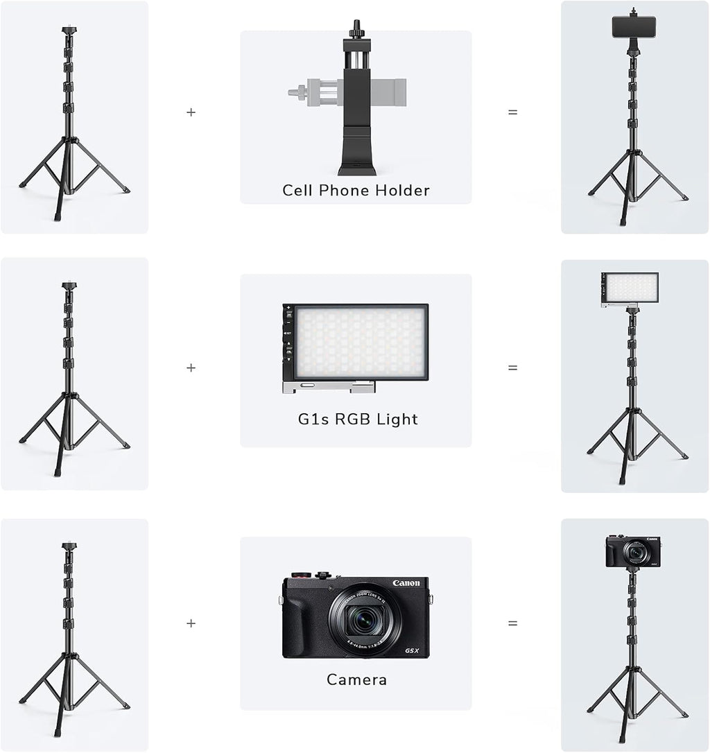RGB Video Lighting with Portable Tripod Stand, LED Camera Light Kit, 8500K Light Panel with Aluminum Alloy Body D108