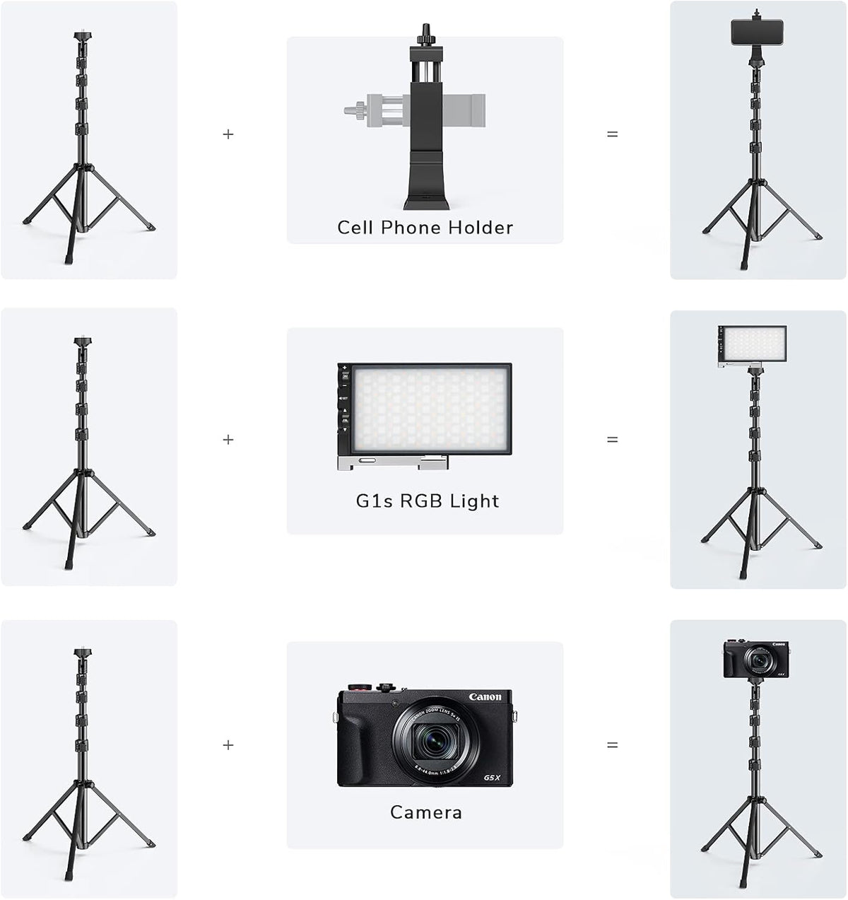RGB Video Lighting with Portable Tripod Stand, LED Camera Light Kit, 8500K Light Panel with Aluminum Alloy Body D108