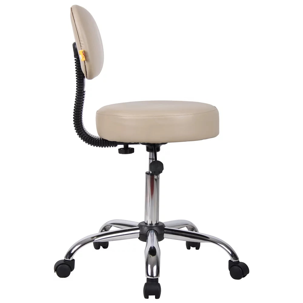 Beige Adjustable Rolling Stool with Back J70291