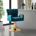 Teal Velvet Swivel Adjustable Counter Height Bar Stool with Footrest Gold Round Base Y408035