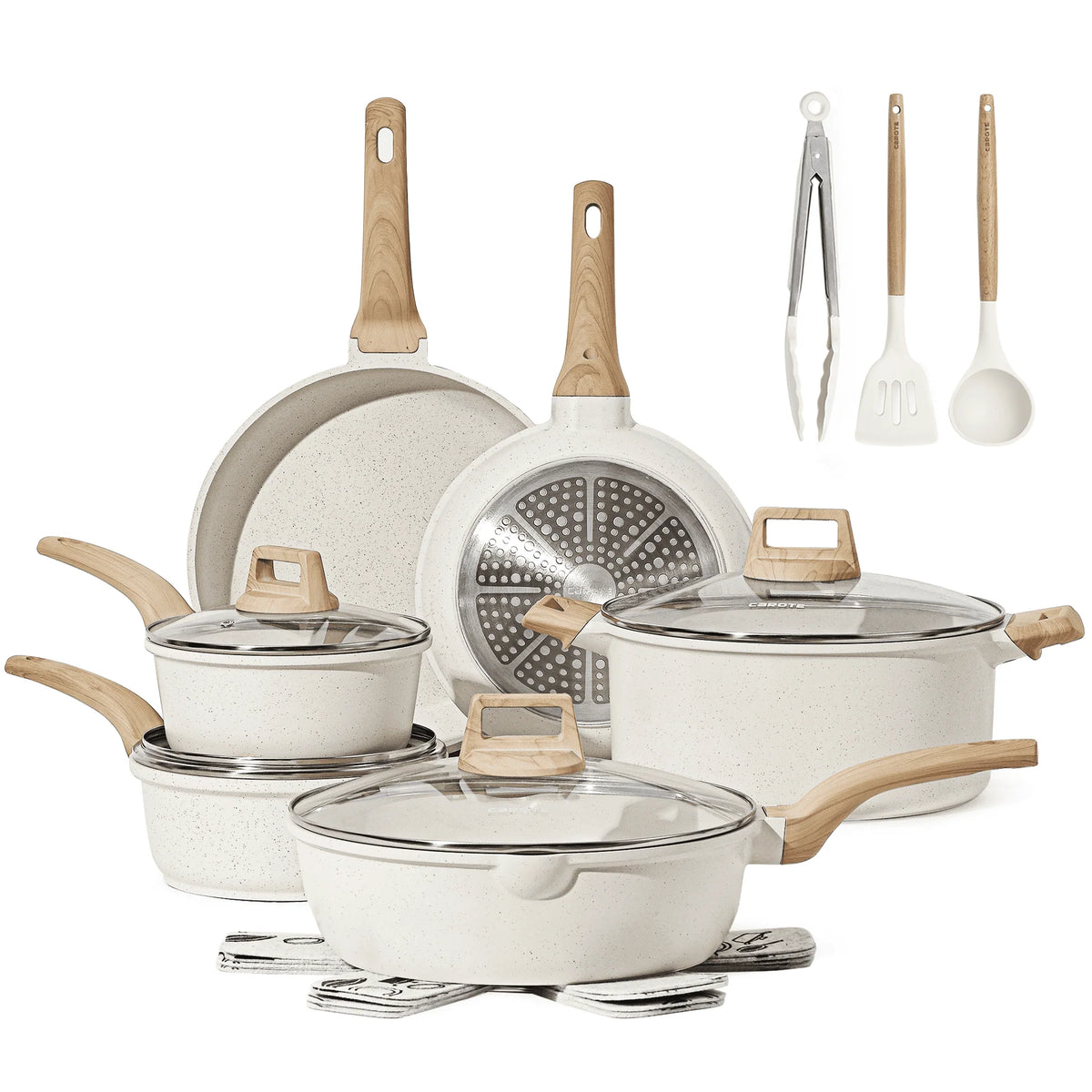 10 Pcs White Nonstick Granite Cookware Set C91232