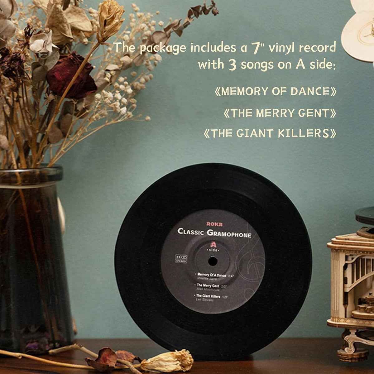 3D Wooden Puzzles Record Player DIY Mechanical Gramophone A1338