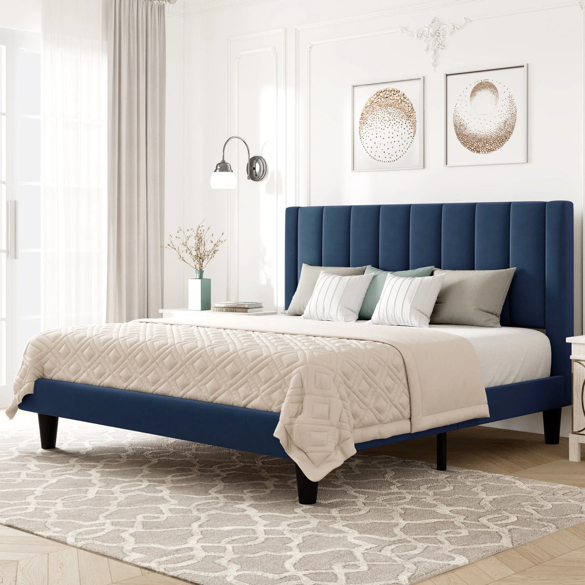 Queen Light Pink Velvet Upholstered Bed Frame U25093