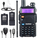 UV-5R Ham Radio Handheld 2-Way Radio with 3800mAh Battery Programming Cable Tactical Antenna and Tube Earpiece Handheld MIC Full Kit Pack of 2 L59758
