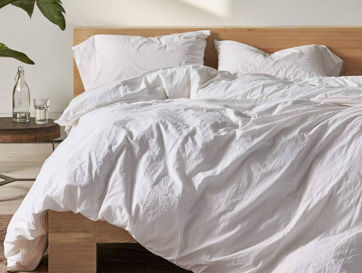 Organic Crinkled Percale King Duvet Cover Steel Blue I6214