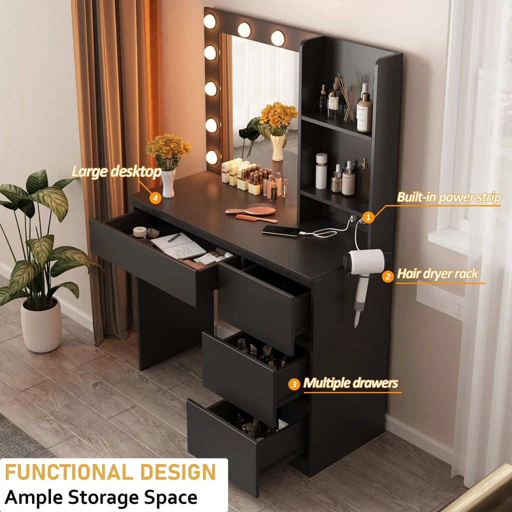 Black 4 Drawer Makeup Vanity Table L746