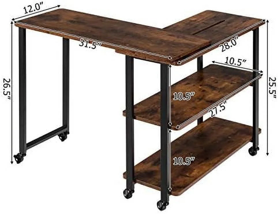 L-Shaped Corner Desk with 2-Tier Mobile End Table V92827
