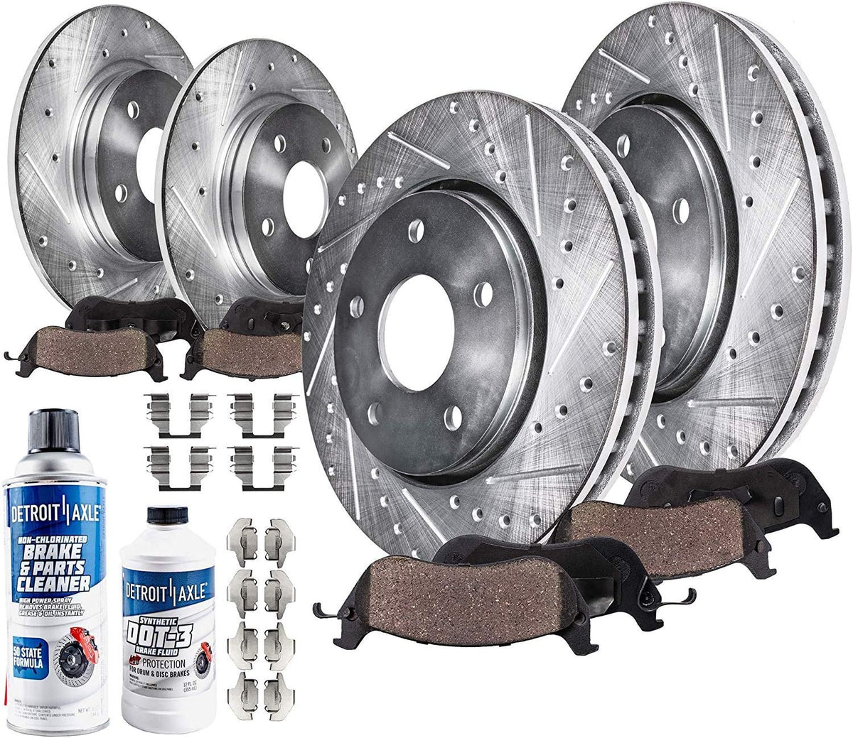 Front & Rear Drilled and Slotted Disc Rotors Brake Pads Kit 10pc Set L538001