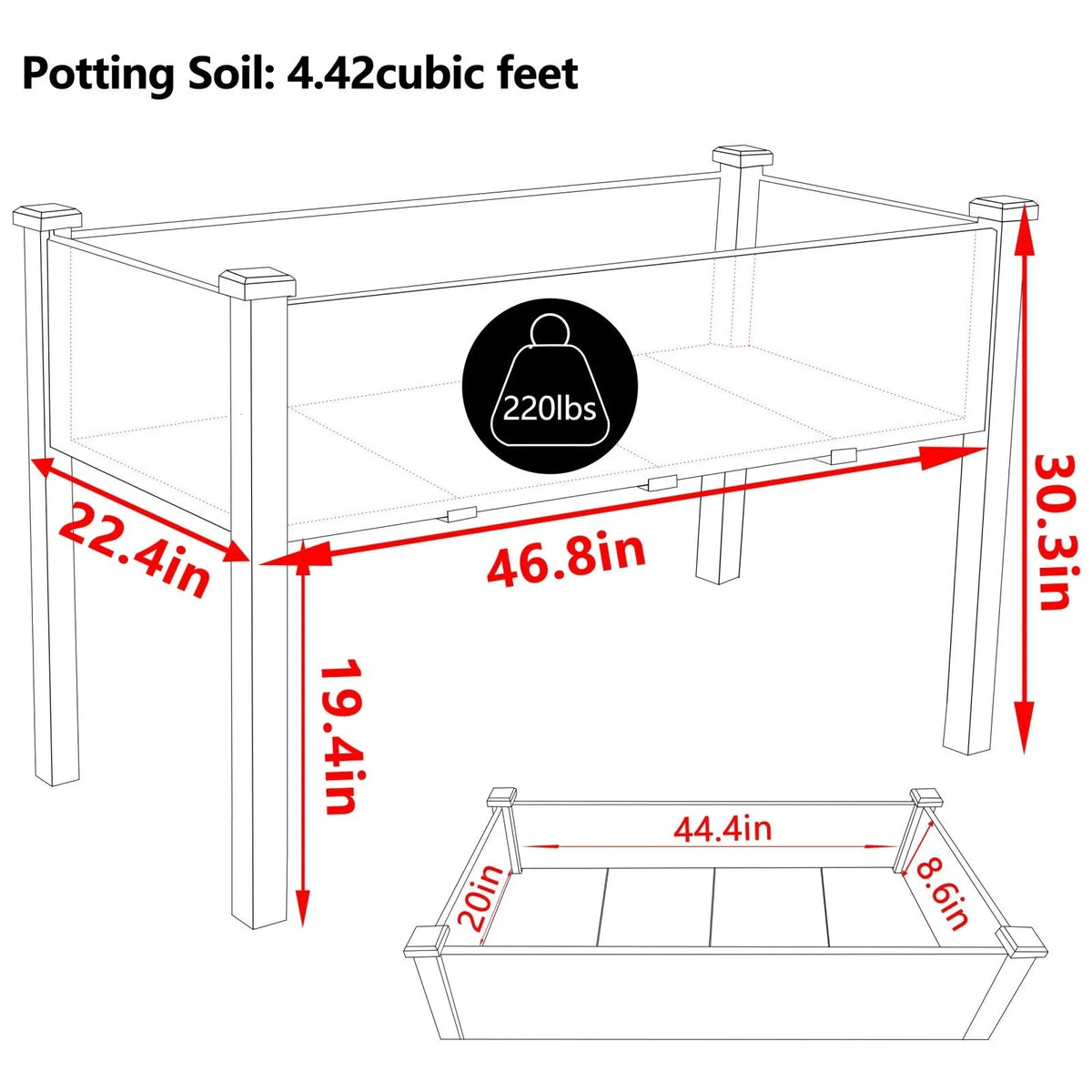 Raised Garden Bed Elevated Planter Box with Drainage Holes V134464