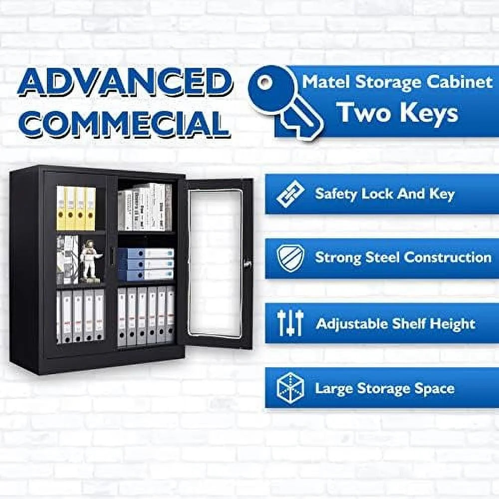 Metal Locking Cabinet with 2 Glass Doors and 4 Adjustable Shelves N575907