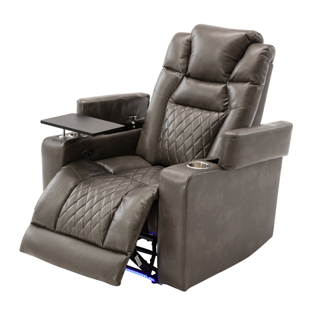 Power Motion Recliner with USB Charging Port and Hidden Arm Storage, 2 Cup Holders and 360° Swivel Tray Table Z483483