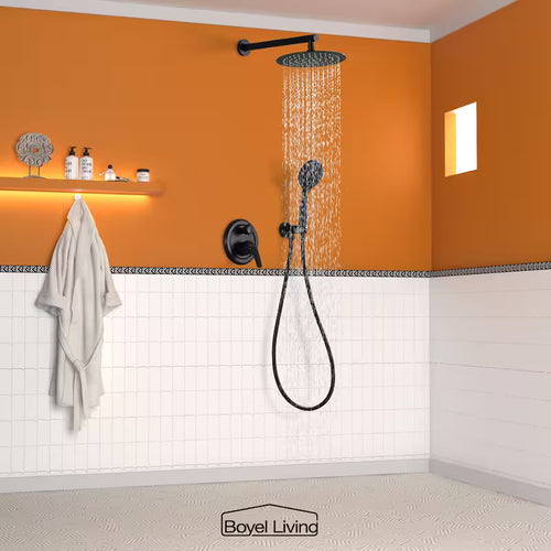 10 in. Wall Mount Dual Shower Heads with Rough-In Valve in Matte Black F5484