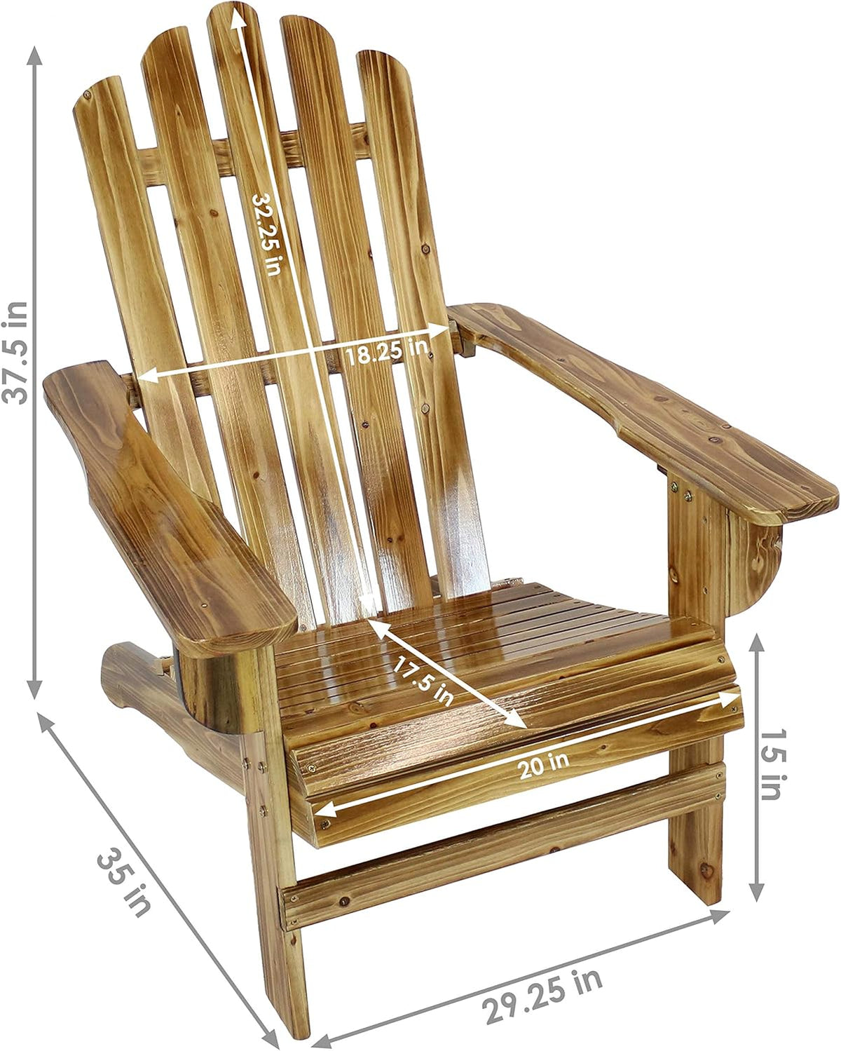 Rustic Adirondack Chair, Natural Fir Wood, Light Charred Finish, 250-Pound Weight Capacity M958061