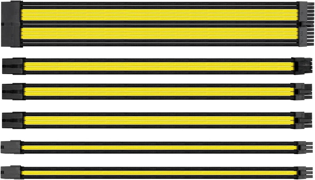Sleeve Extension Power Supply Cable Kit ATX/EPS/8-pin PCI-E/6-pin PCI-E with Combs, Yellow/Black Y5304