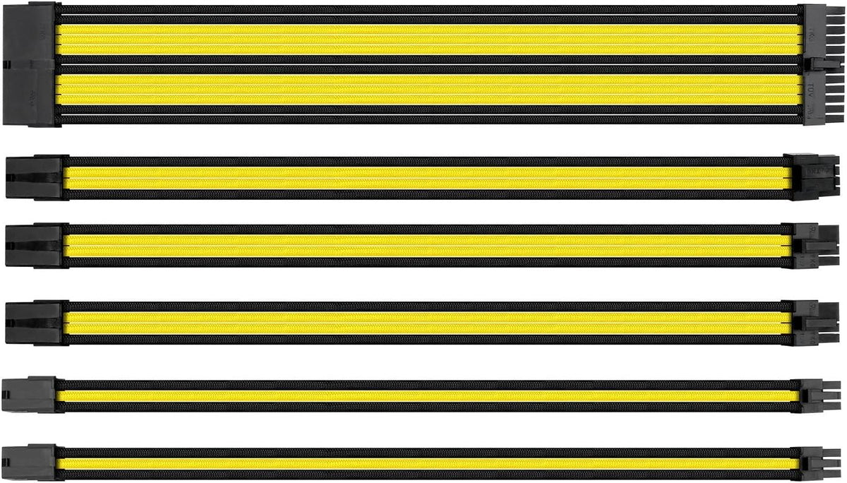Sleeve Extension Power Supply Cable Kit ATX/EPS/8-pin PCI-E/6-pin PCI-E with Combs, Yellow/Black Y5304
