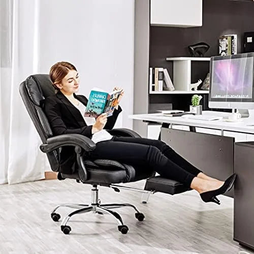 Black PU Leather Reclining Office Chair with Footrest Z3936