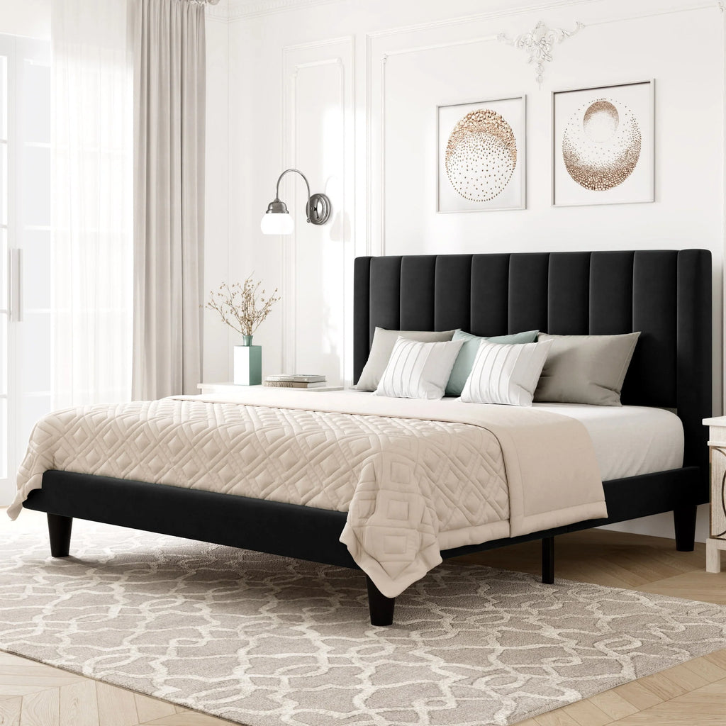 Queen Light Pink Velvet Upholstered Bed Frame U25093